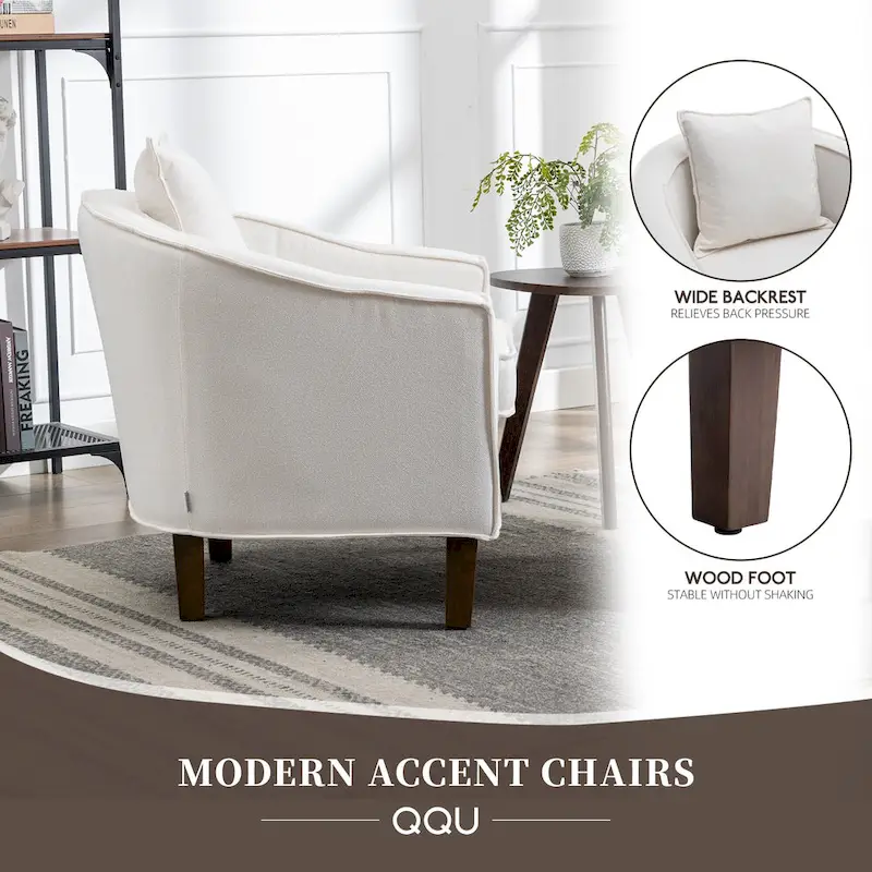 Linen/Polyester Upholstered Mid Century Barrel Chair with Ottoman