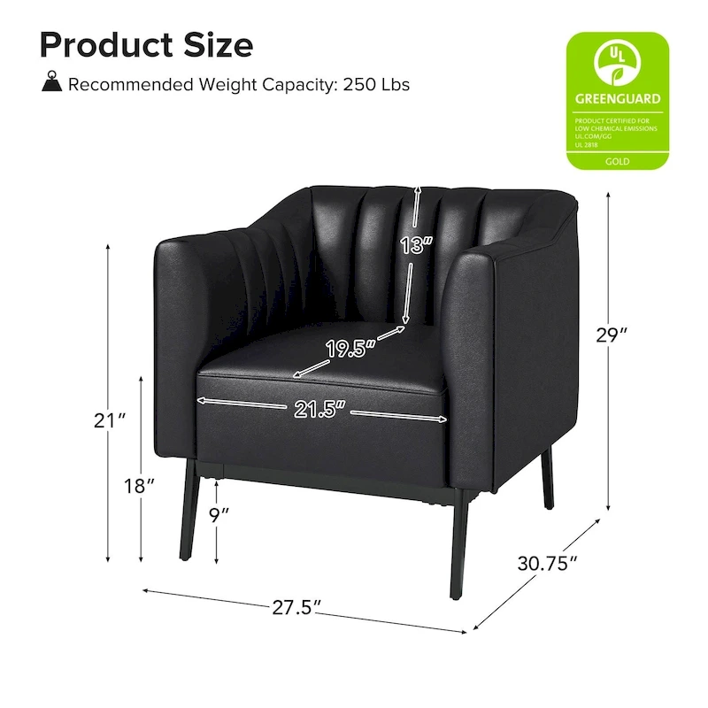 Alfons Industrial Leather Chair with Channel Tufting and Metal Leg by HULALA HOME