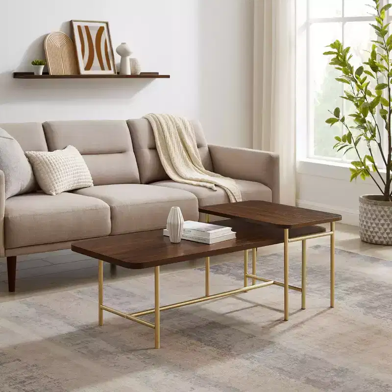 Gold & Brown Rectangle Nesting Coffee Table Set, 2-Piece