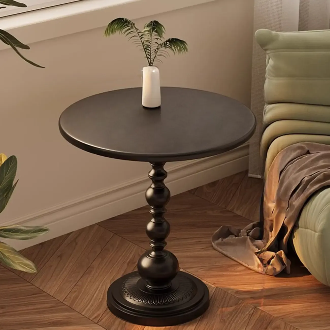 Modern Classic Iron Pedestal End Table Black-White