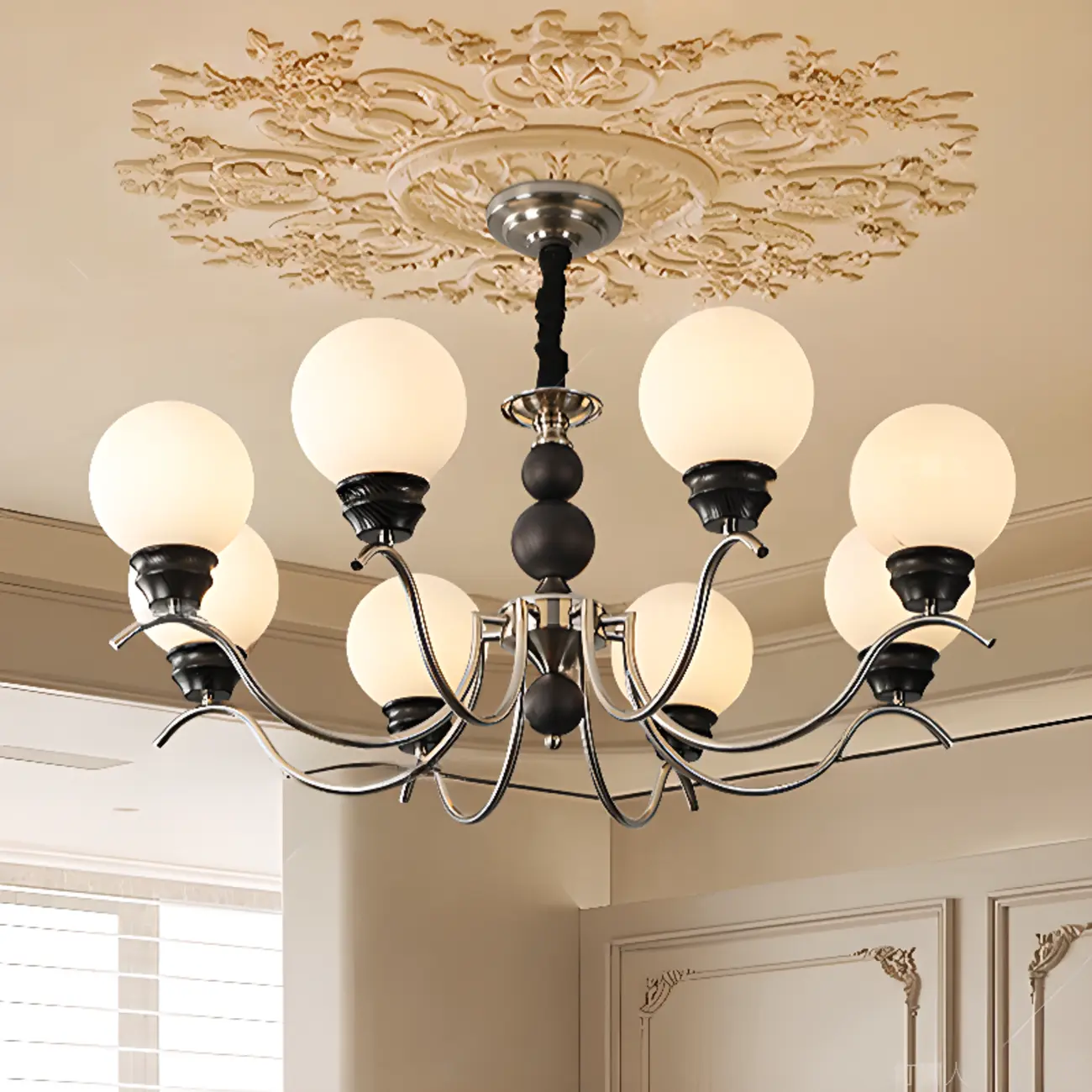 Classic Black Metal Modern Globe Glass Chandelier