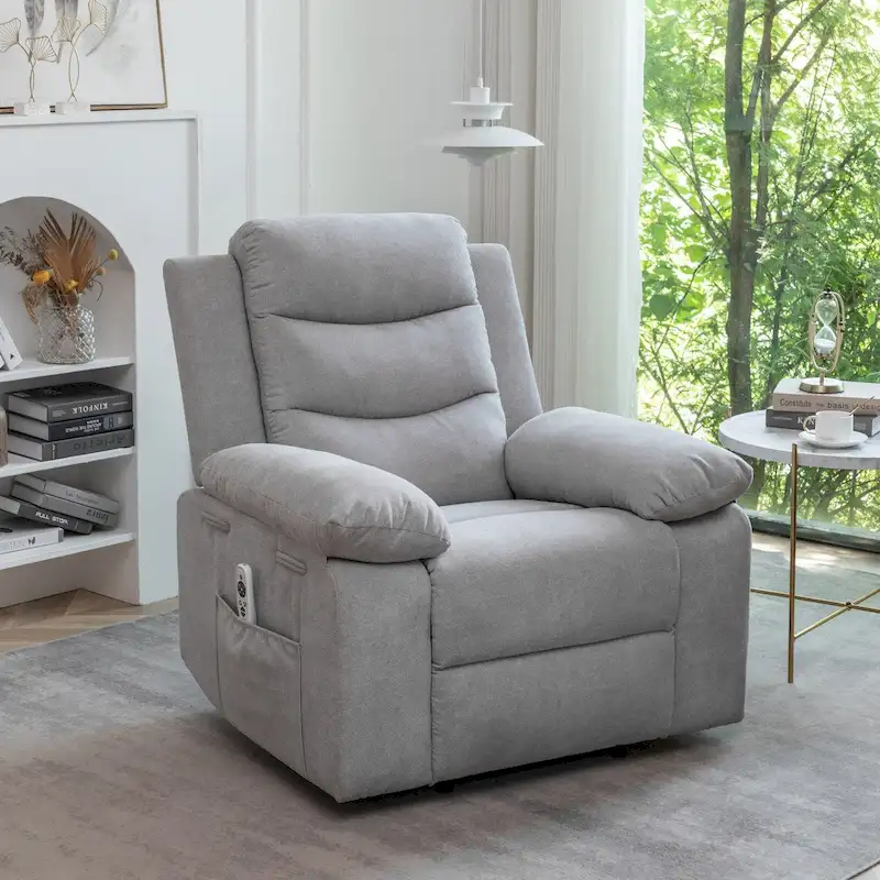 Light Gray Ergonomic Design Velvet Power Recliner Chair, Heat, Massage, Steel Frame