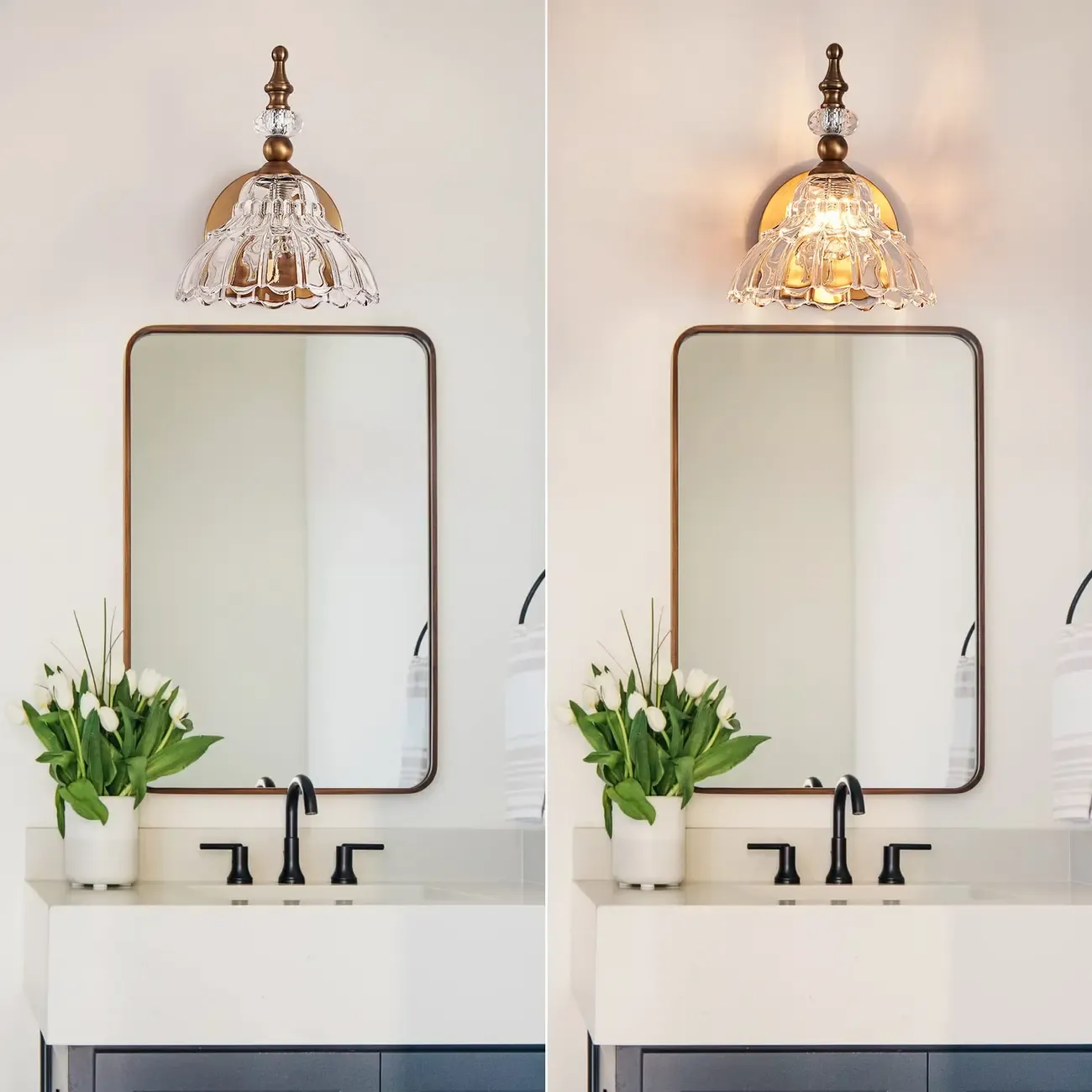 Modern Flower Glass Bathroom Vanity Light in Black/Brass