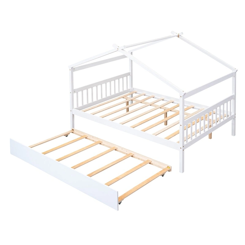 Wooden Full House Day Bed with Trundle