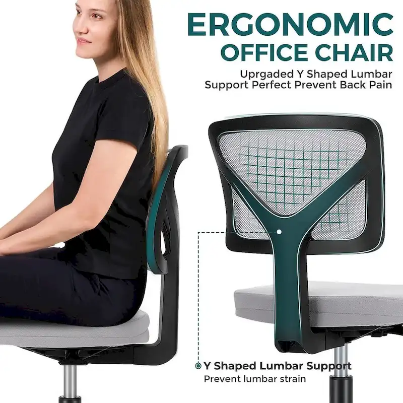 Armless Small Office Desk Chair with Back