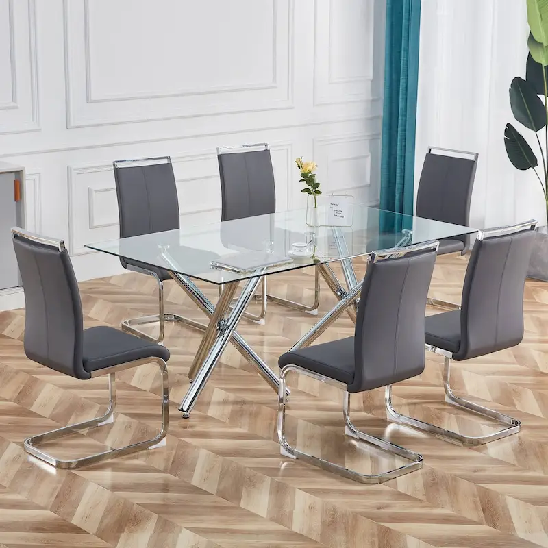 Dining Chair with C-shaped Chrome Metal Legs(Set of 4)