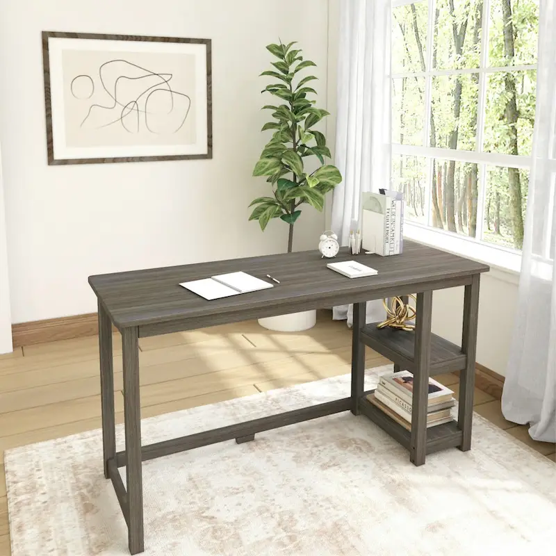 Computer Desk with Bookshelves - Wood Finish