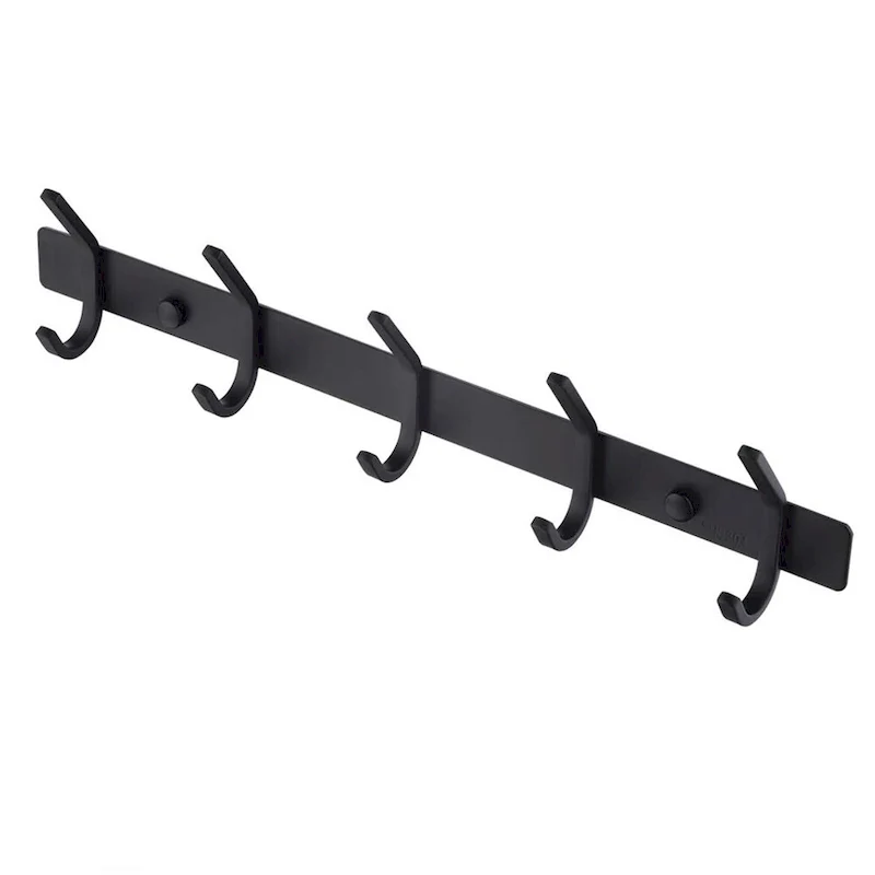 Black/Silver 5-Hook Towel & Robe Rack, 304 Stainless Steel, Wall Mount, Bathroom & Bedroom