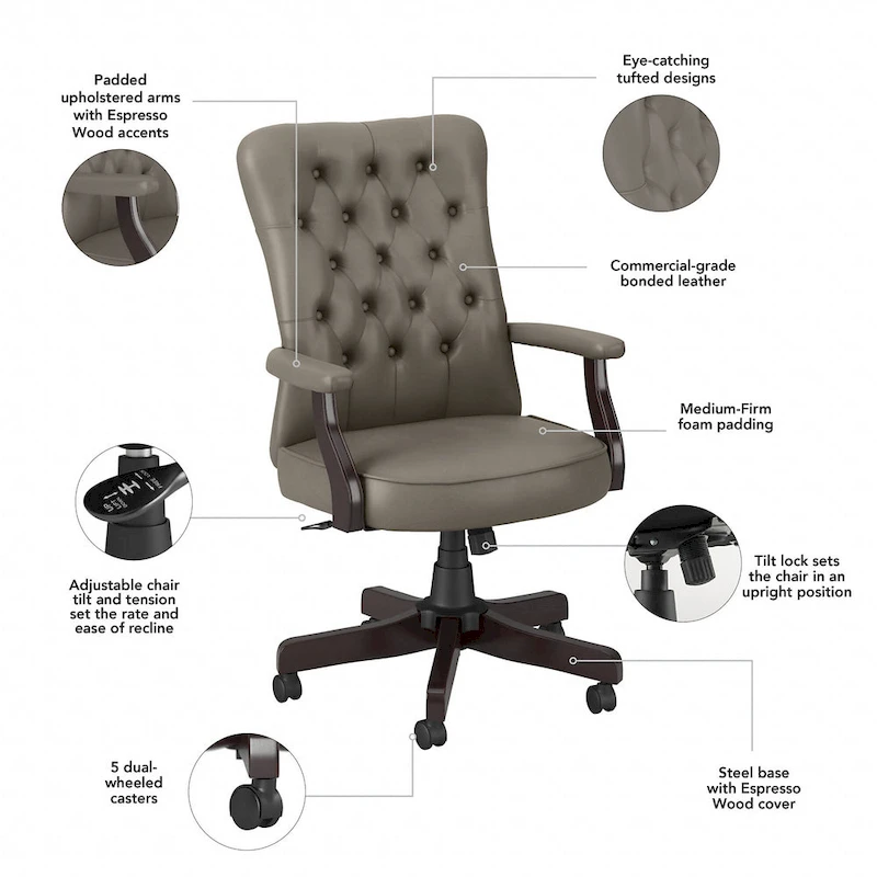 Salinas High Back Tufted Office Chair with Arms by Bush Furniture