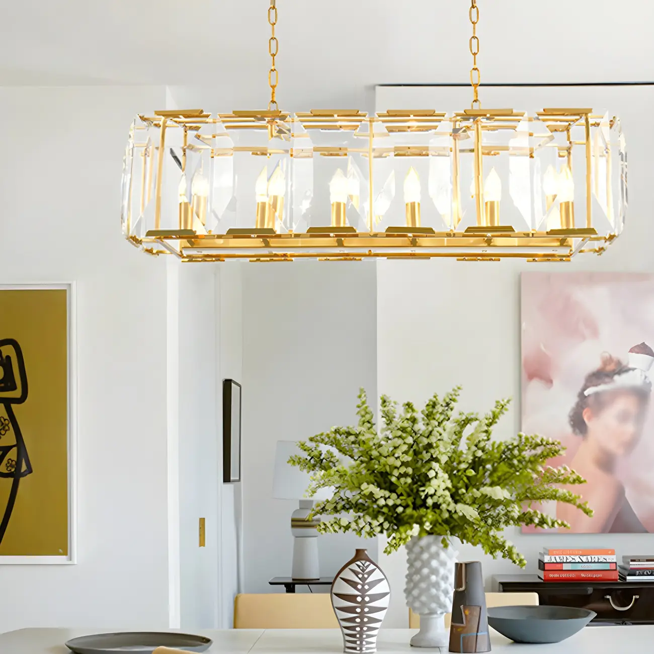 Modern Crystal Island Chandelier in Black and Gold