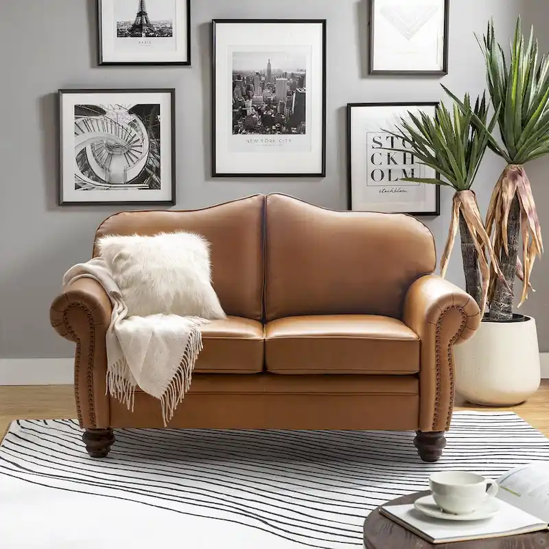 Angel Transitional Genuine Leather Sofa With Tufted Back by HULALA HOME