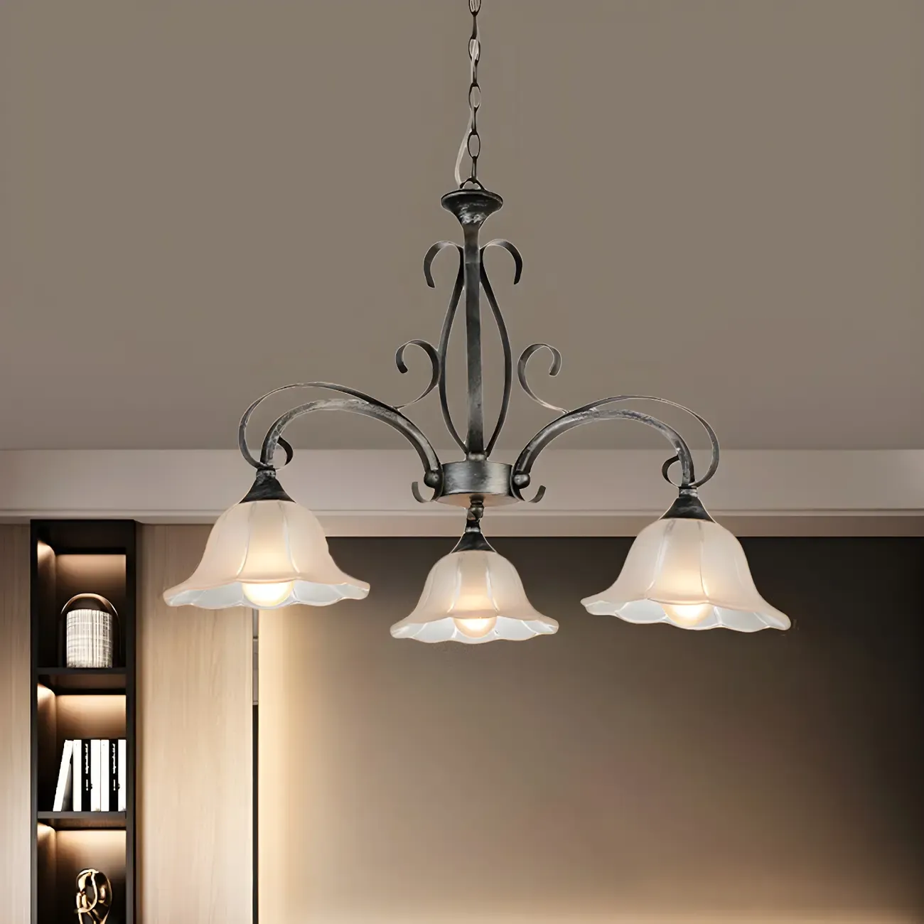 Elegant Silver Frosted Glass Floral Chandelier