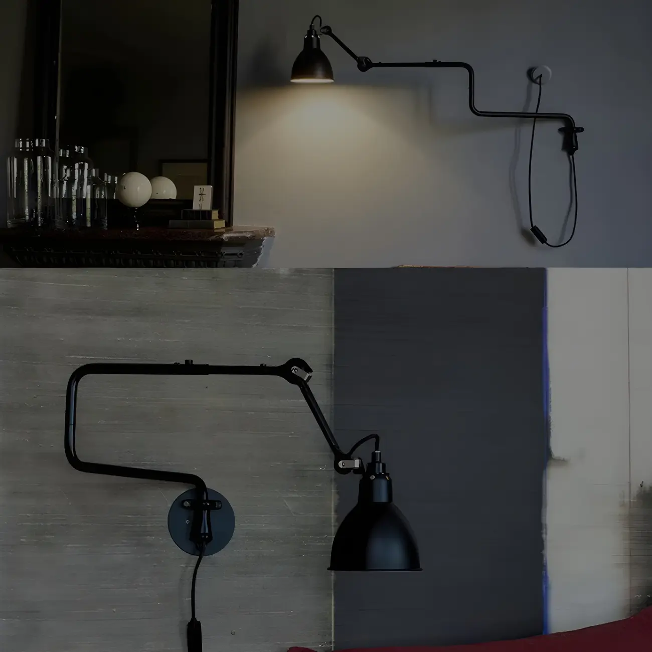Industrial Black Swing Arm Aluminum Shade Wall Light