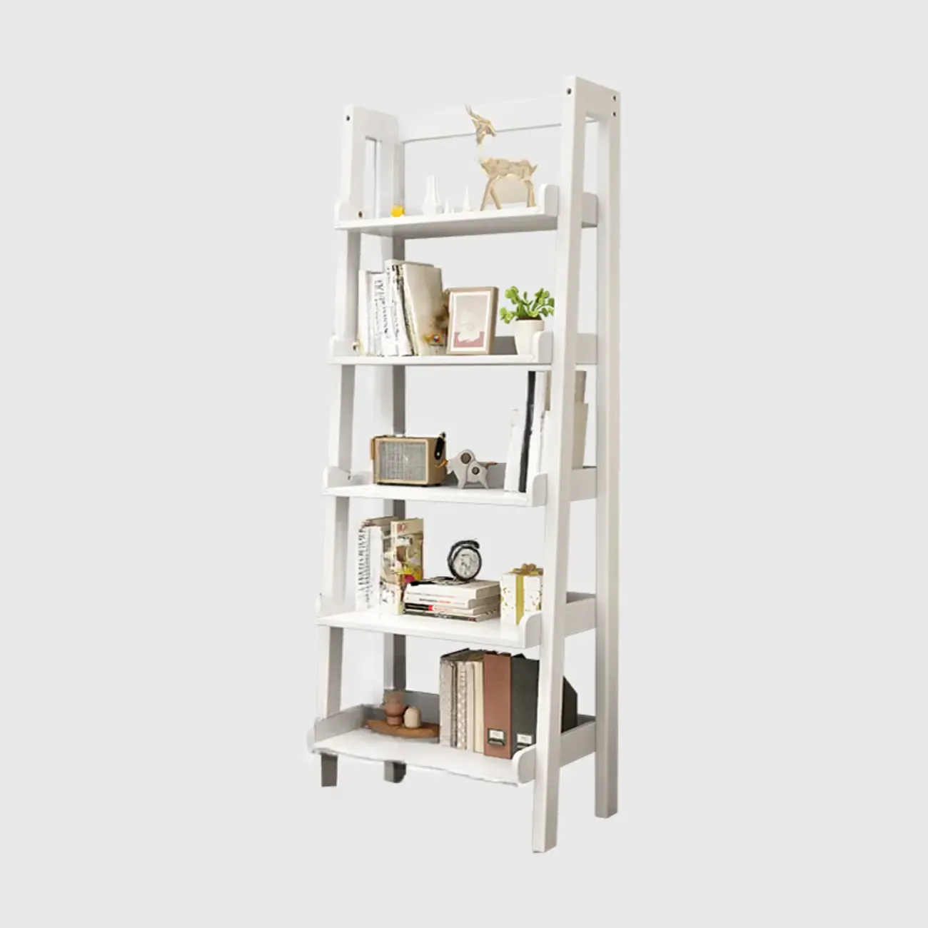 Scandinavian Rectangle Wood 5-Tier Ladder Bookcase