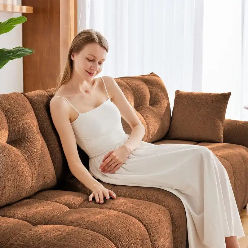 110.2  Chenille 3 Seater Upholstered Sofa, 2 Ottoman