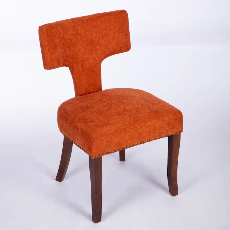 Dining Chairs Set of 2,Linen Fabric Upholstered Chair Curved Backrest with Copper Nails around,Chairs with Hardwood Frame
