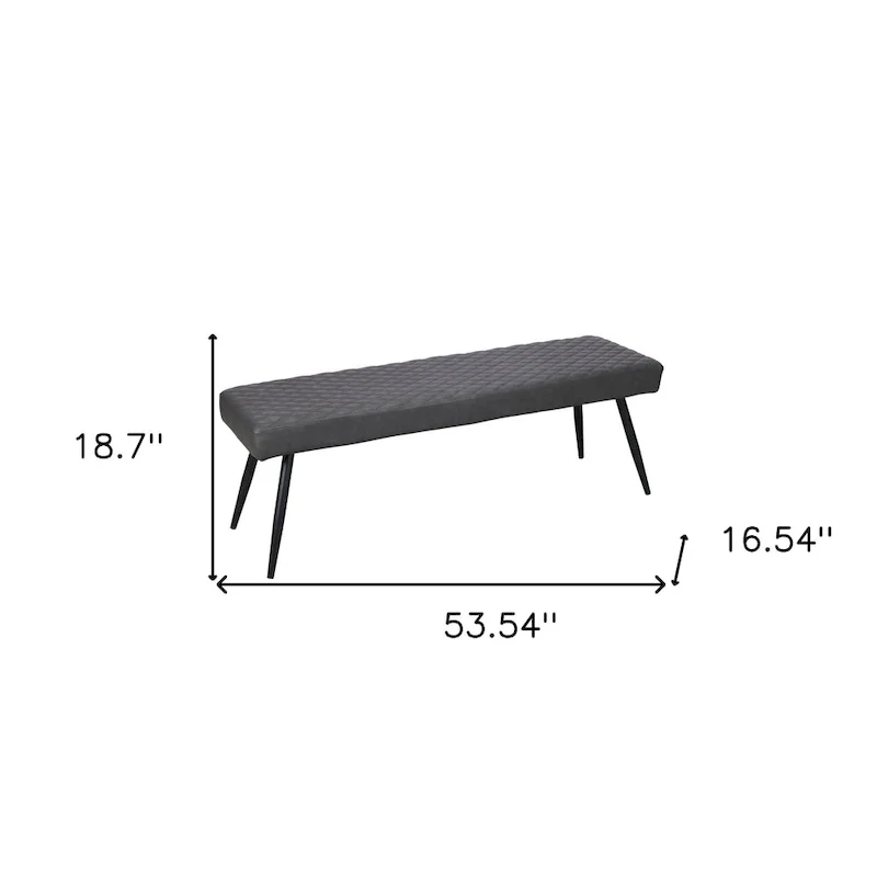HomeRoots 54 Dark Gray and Black Faux Leather Upholstered Dining Bench - 53.54' X '18.7' X '16.54
