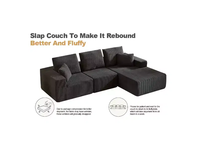Whisen Modular Sectional Sofa with Chaise, L Shaped Cloud Couch, No Assembly Required