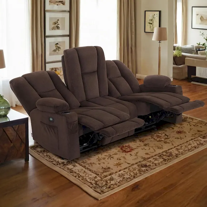 MCombo Electric Power Reclining Sofa with Massage and Lumbar Heat, Fabric 6015/6025/6035/6045