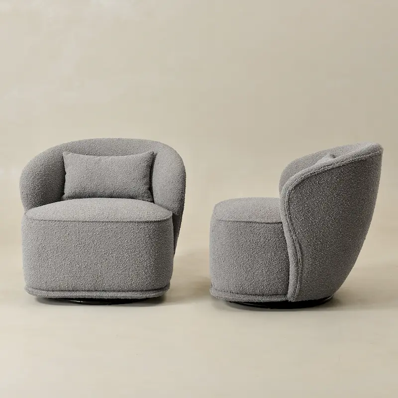 KINWELL 33 W Sherpa Boucle Upholstered Accent Swivel Chair (Set of 2)