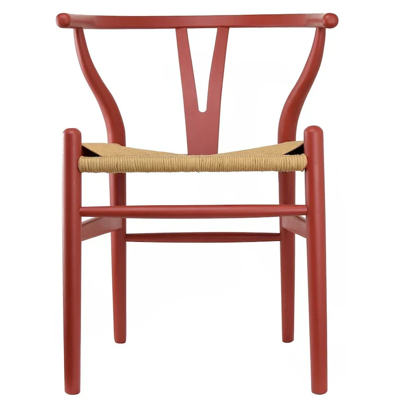 Set of 2 Wood Dining Chairs with Woven Rope Seat