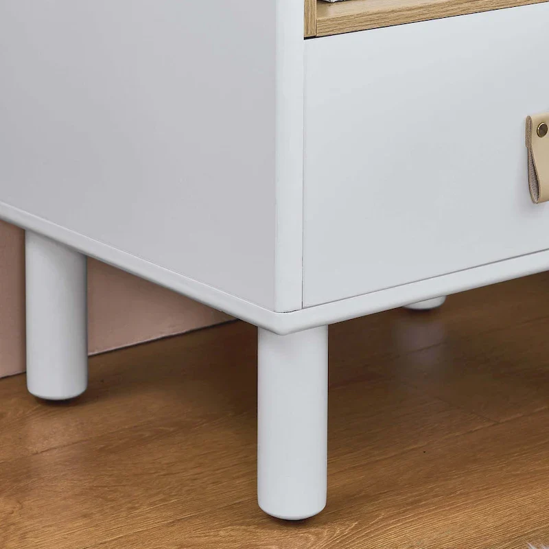 Nightstand - MDF & Solid Wood, 1 Drawer, Open Shelf, Leather Handles, 18.9W x 21.65H, Modern