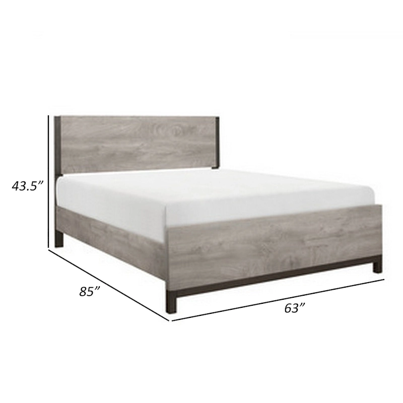 Deena Queen Bed, Painted Metal Finished Accents, Light Gray Wood Frame