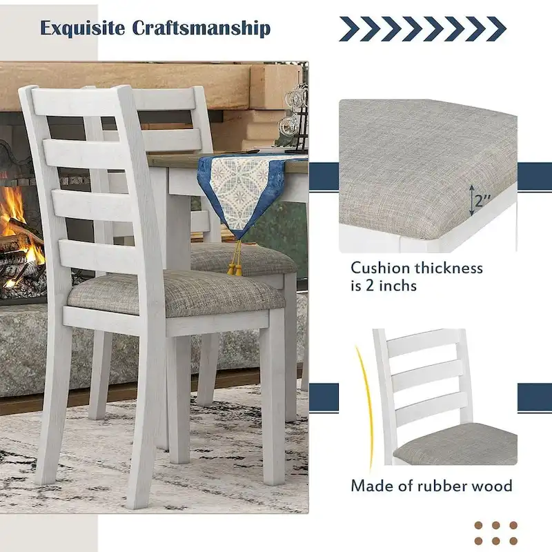 60 Farmhouse Rectangular Dining Table with 4 Upholstered Chairs and Bench