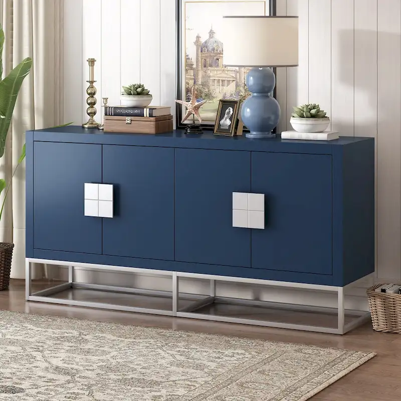 Modern 4-Door Sideboard with 3 Adjustable Shelves - MDF Storage Cabinet for Dining Room Kitchen - Elegant Design