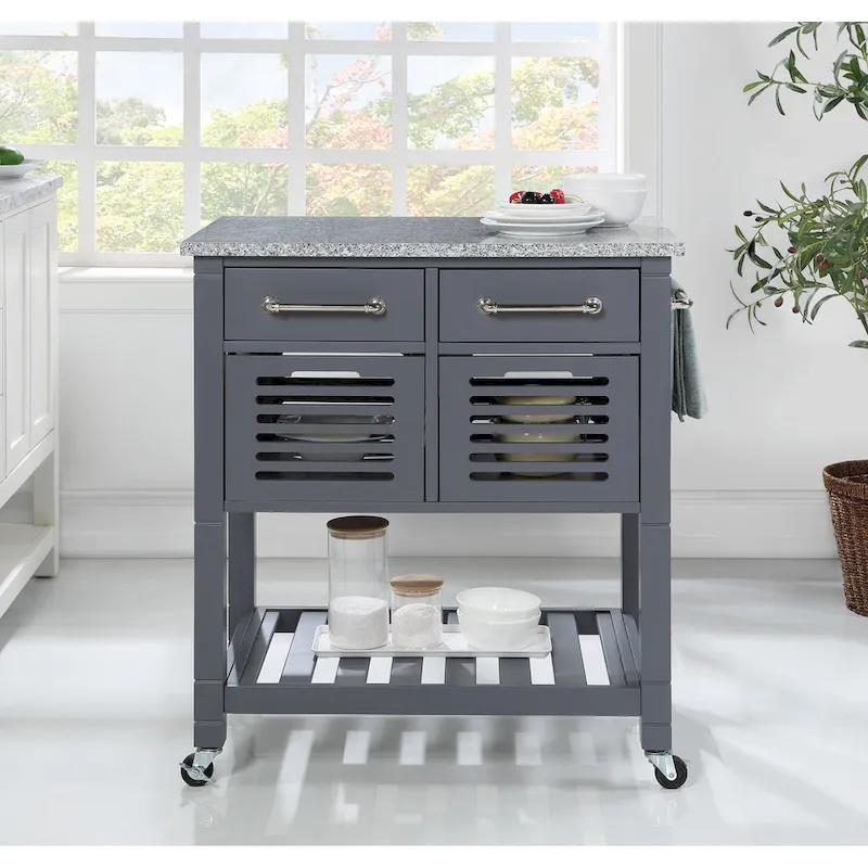 Kitchen Cart with Granite Top and Storage Drawers