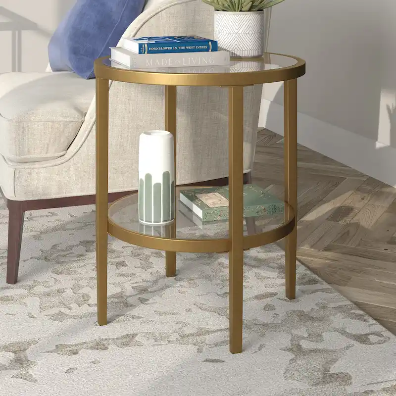 Hera 19.63 Wide Round Side Table with Clear Glass Shelf