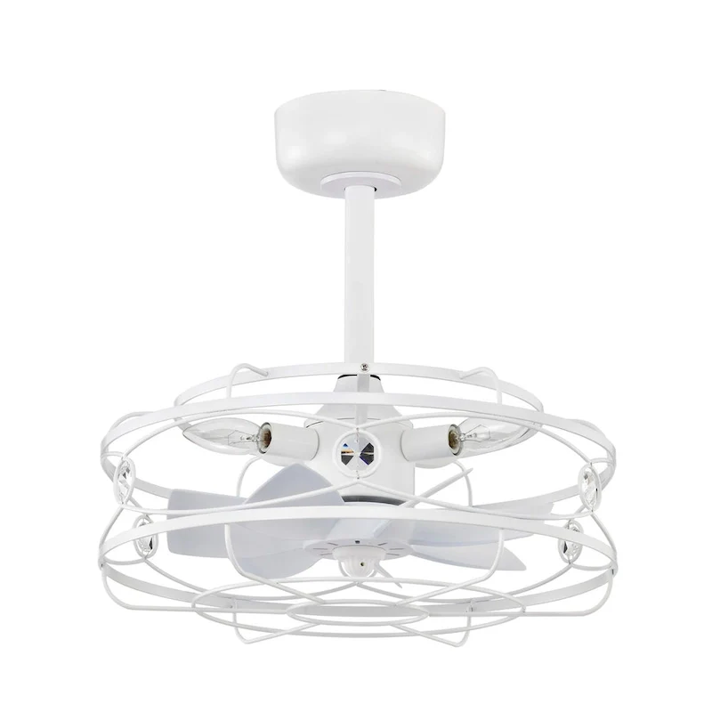 Maeve White Caged Lighted Ceiling Fan Fandelier 7-Blade Remote Control