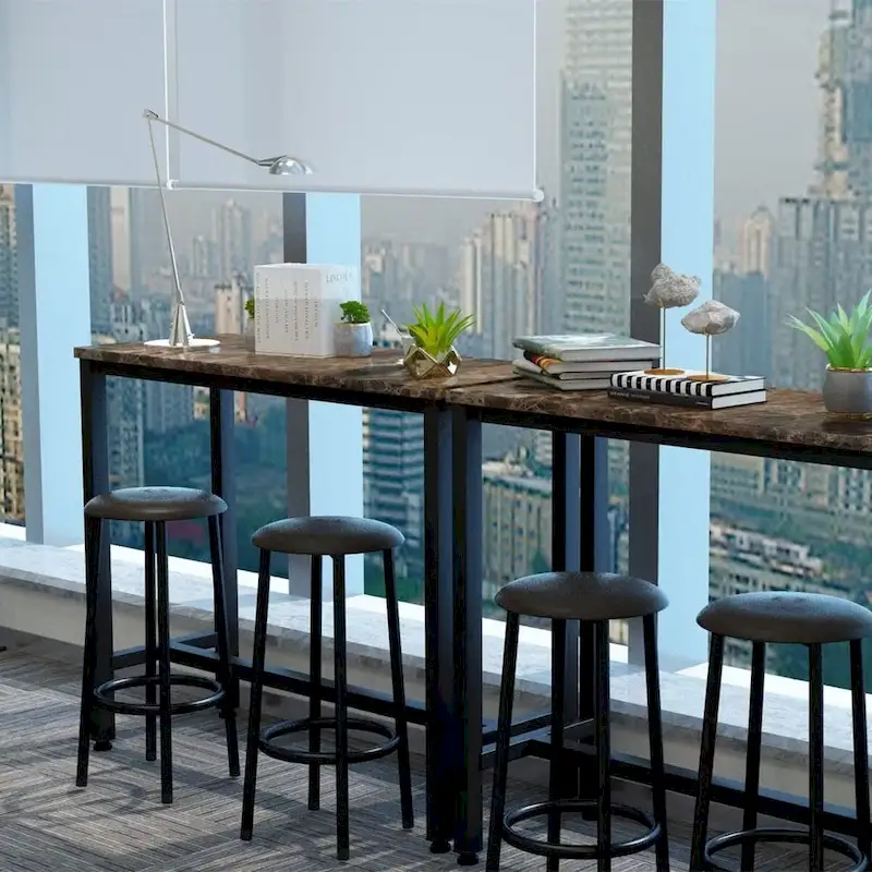 3 Piece Kitchen Pub Dining Set, Modern Faux Marble Counter Height Bistro Bar Table Set with 2 PU Leather Bar Stools