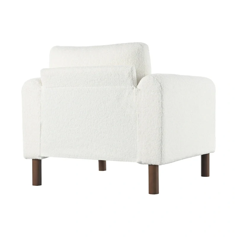 White 33.5 Upholstered Accent Chair with Walnut Legs and Curved Handrail