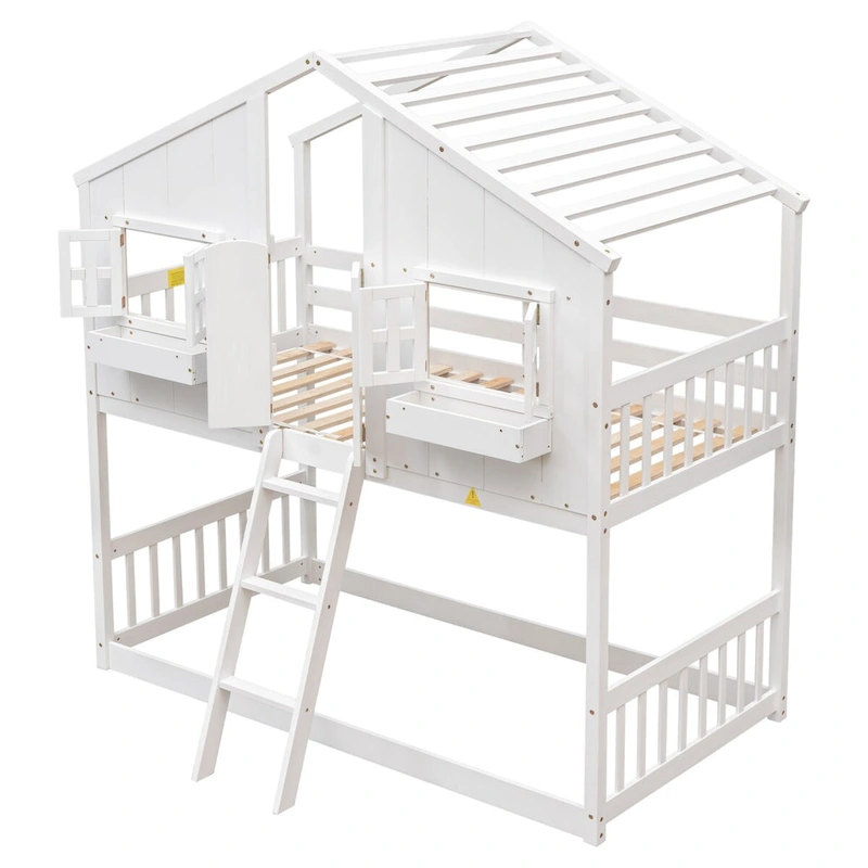 win over Twin House Bunk Bed with Roof