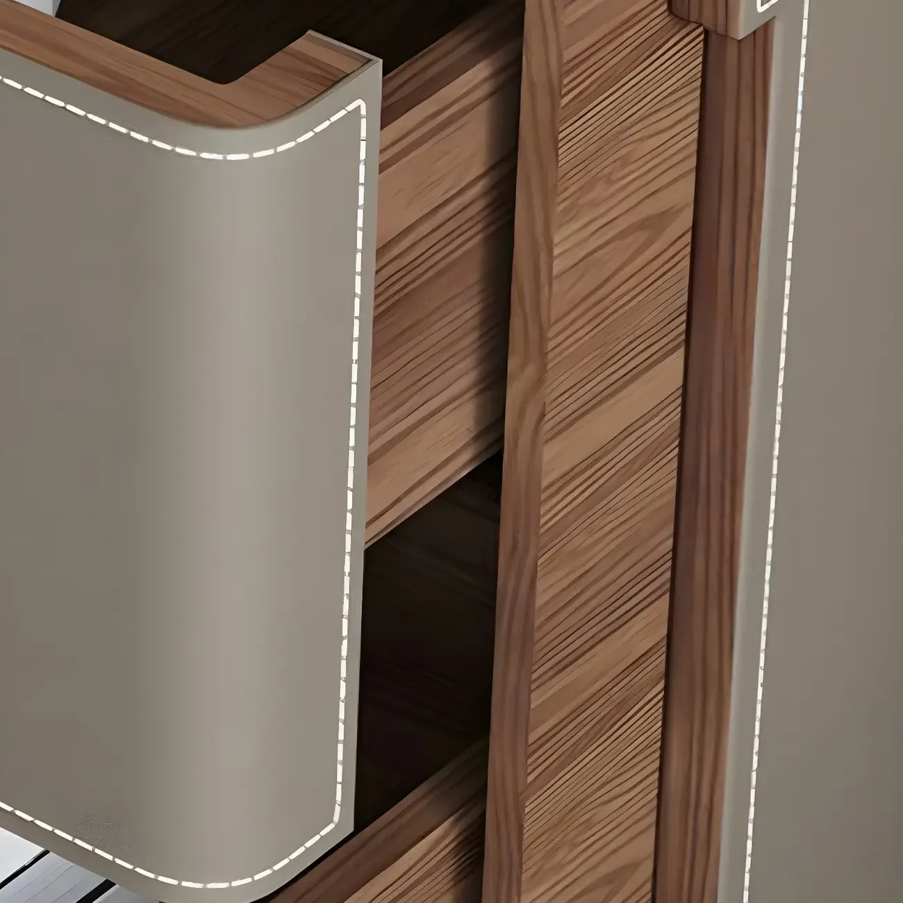 Modern Faux Leather Wood Top Drawers Nightstand