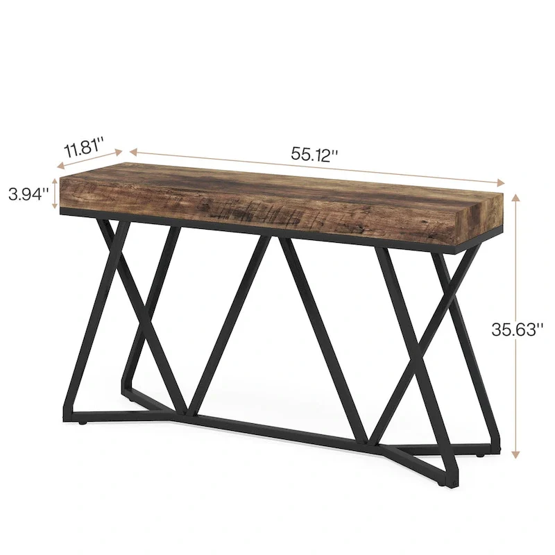 55 Inch Wood Console Table, Sofa Table Entryway Table with Unique Metal Legs