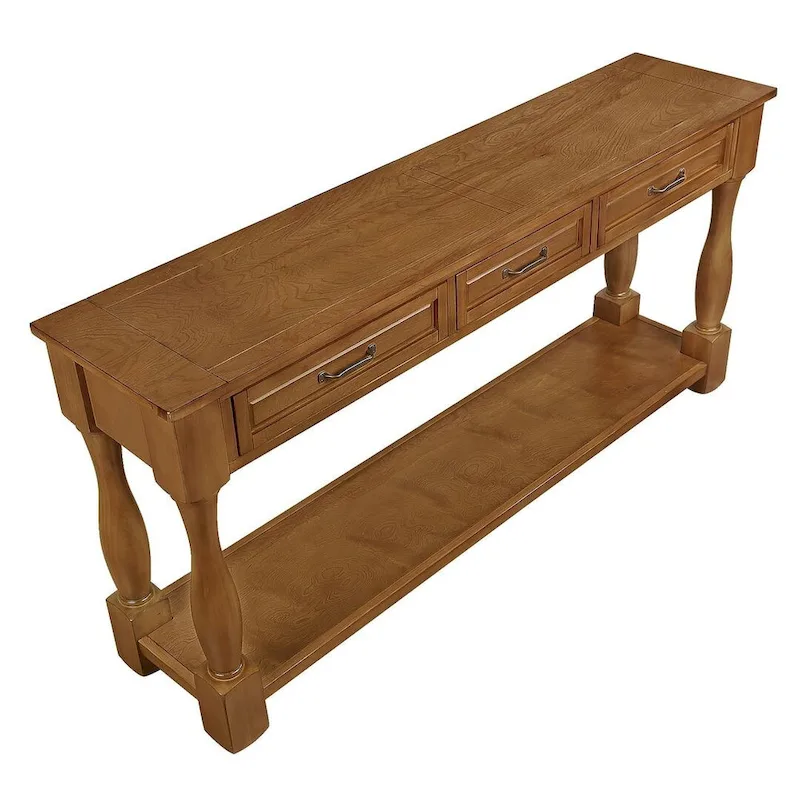 63 Solid Wood Console Table with 3 Drawers and 1 Bottom Shel