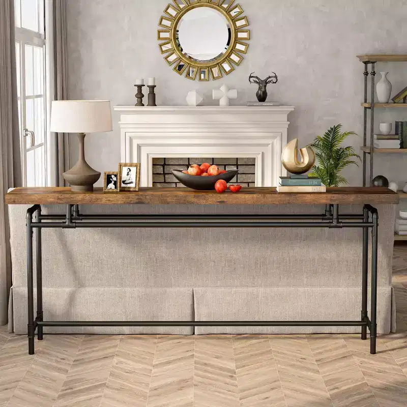 LITTLE TREE 70.9" Industrial Extra Long Console Sofa Table Brown/Black