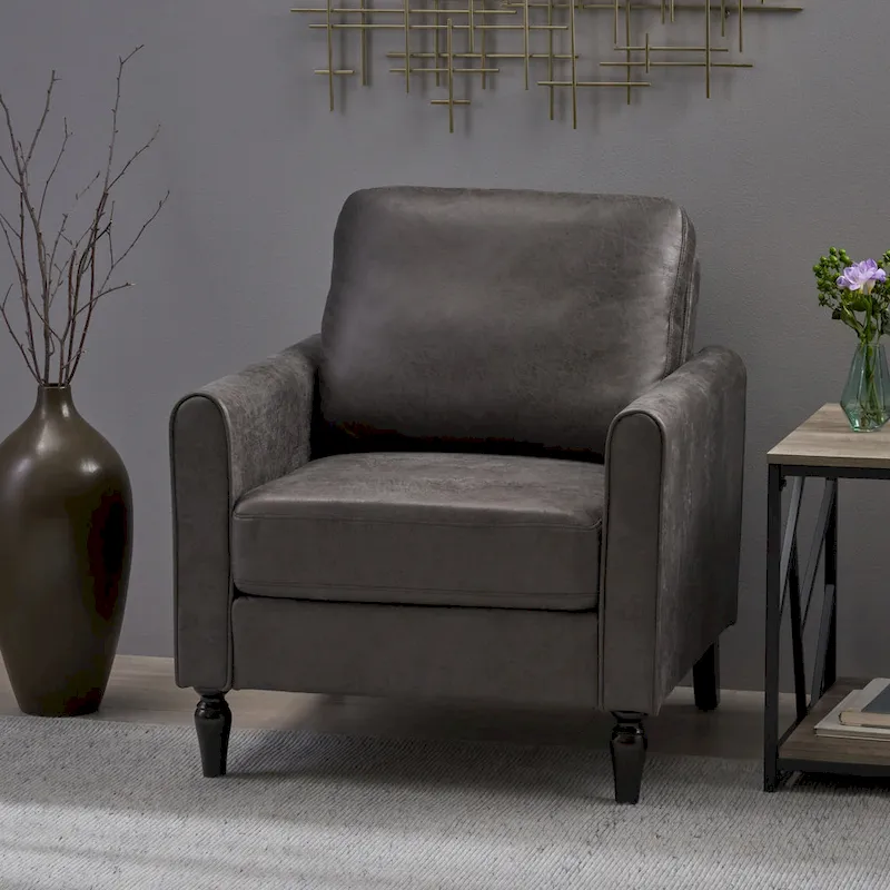 Modern 31 Microfiber Club Chair with Tapered Legs and Thick Seat Cushions