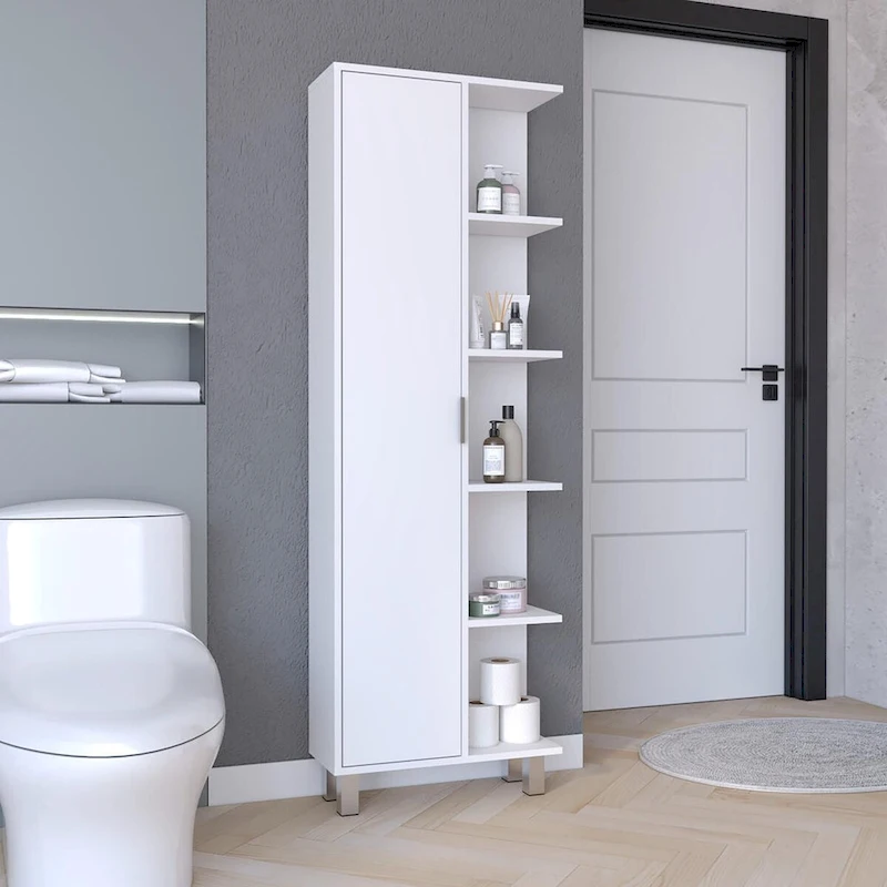 Crovie 63  Tall Modern Bathroom Seven Shelves Tall Linen Tower