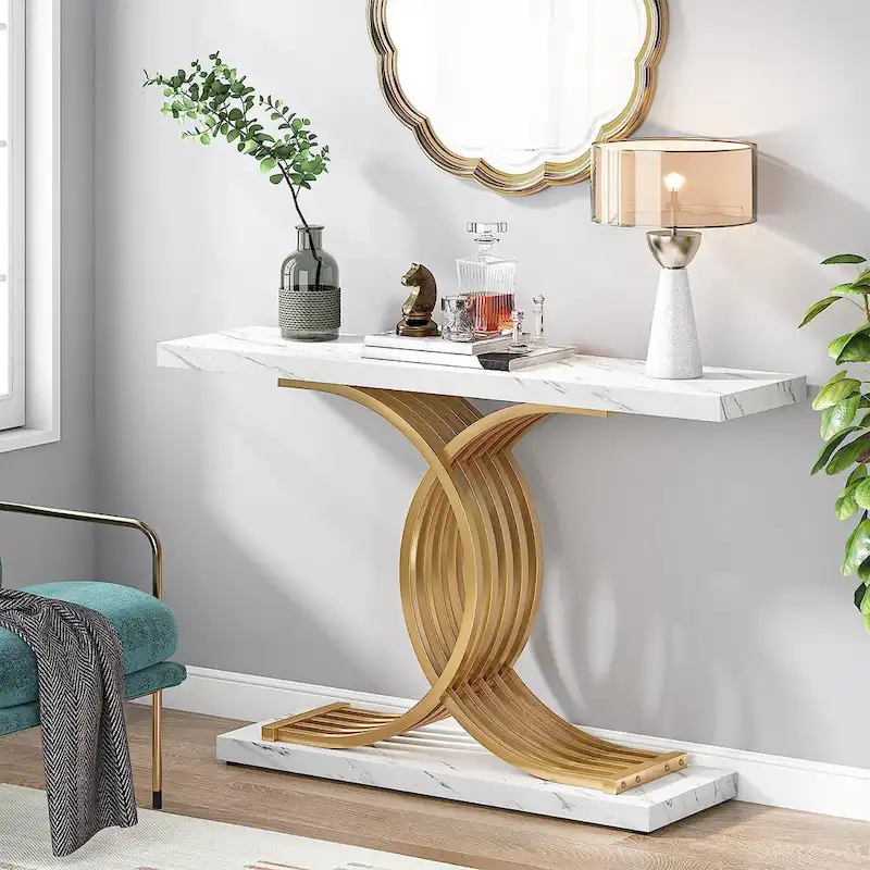 Console Table, Entryway Table with Geometric Legs, Sofa Table - 11.81  D x 39.37  W x 31.49  H
