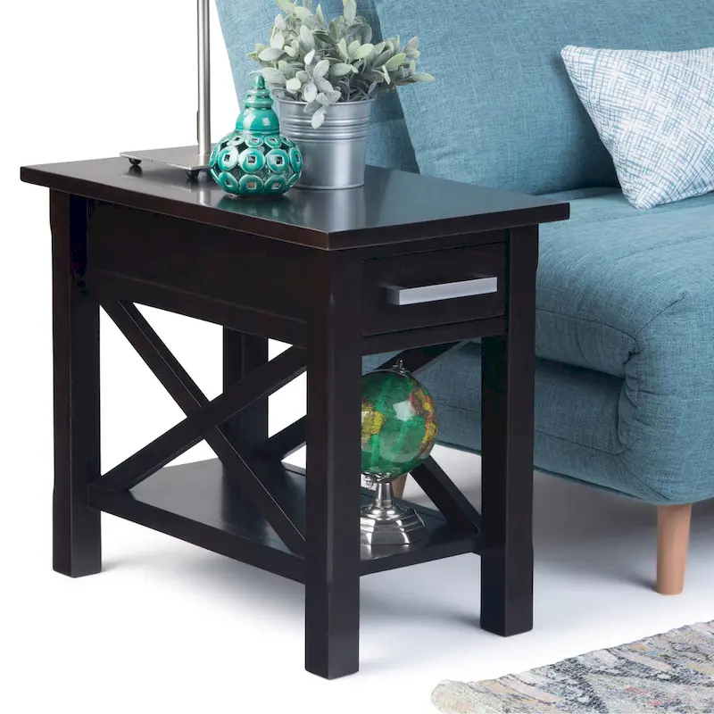 Narrow Side Table with Drawer and Bottom Shelf – 14 Inch Wide