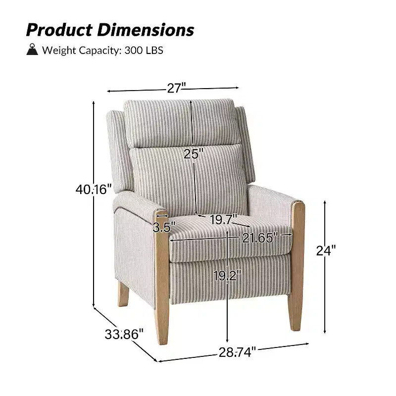 Upholstered Push Back Recliner, Set of 2 — Beige / Blue / Grey / Stripe