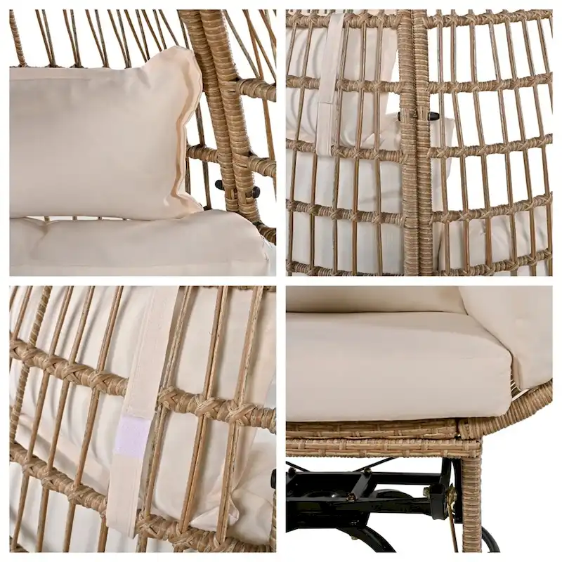 Rattan Egg Patio Swivel Chair with Cushions and Rocking Function