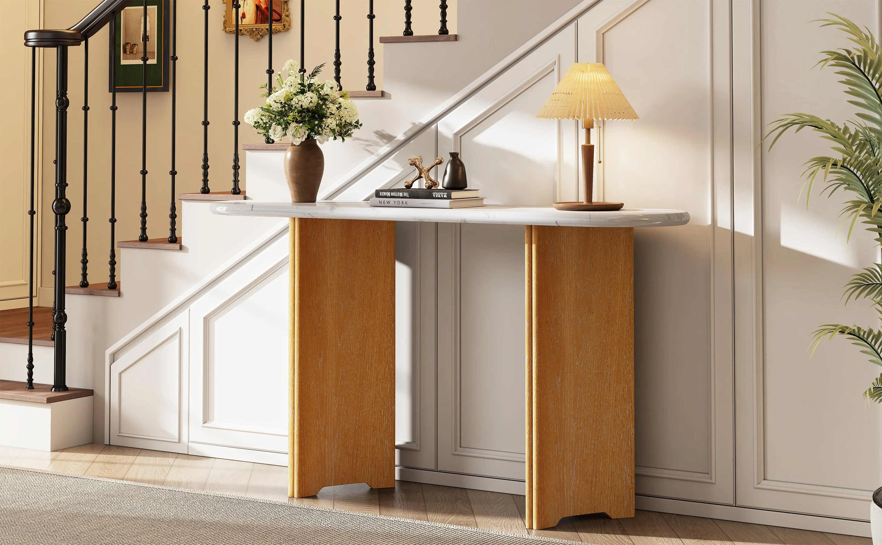 Walker Edison | Oval Faux Marble Top Console Entryway Table