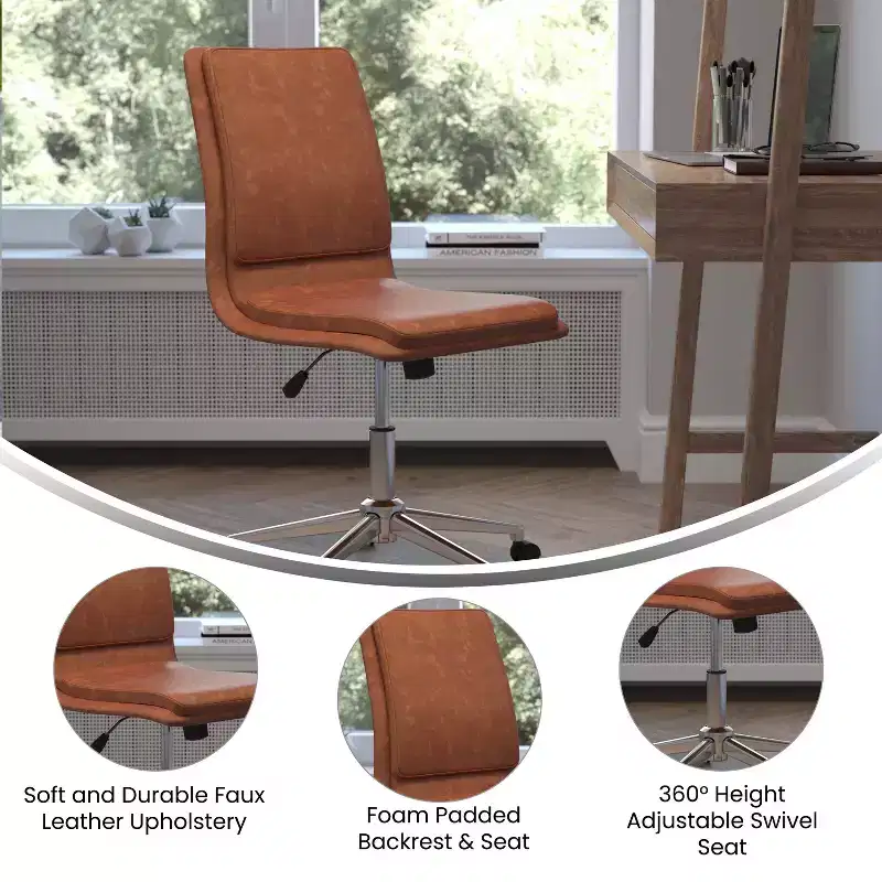 Emma and Oliver Modern Faux Leather Upholstered Mid-Back Home Office Chair with 5 Star Base and Pneumatic Seat Height Adjustment