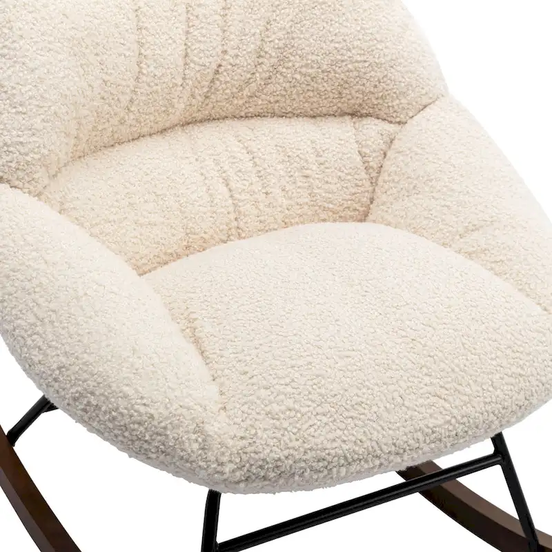 Tufted Upholstered Padded Seat Rocking Chair-Boucle