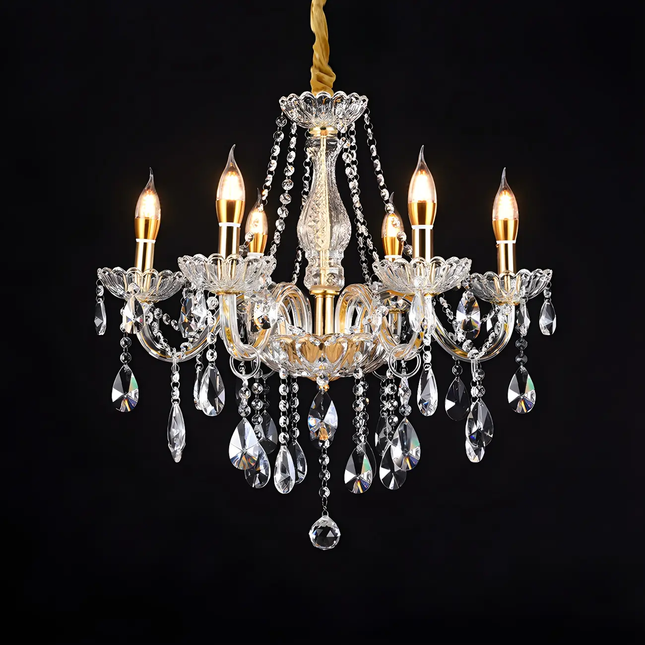 Mid-Century Crystal Candlestick Adjustable Chandelier