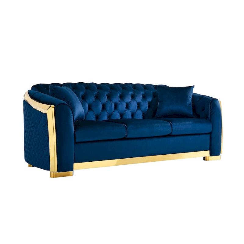 84 Luxury Chesterfield Velvet Sofa with Gold Trim